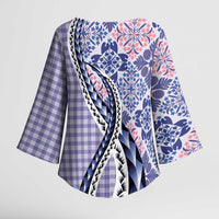 Aloha Vintage Palaka Floral Hawaiian Quilt Kimono Sleeve Blouse Poni Motif - Polynesian Pride