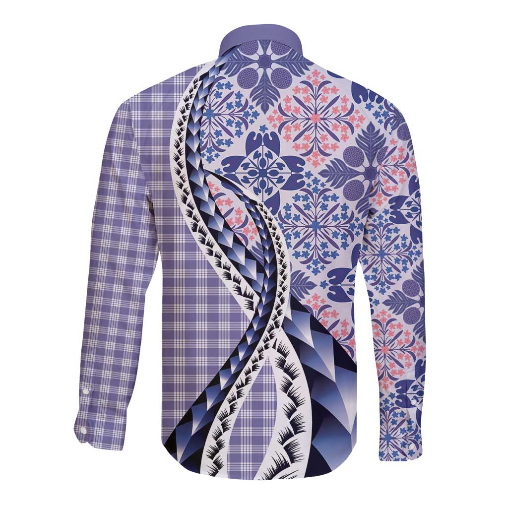 Aloha Vintage Palaka Floral Hawaiian Quilt Long Sleeve Button Shirt Poni Motif - Polynesian Pride