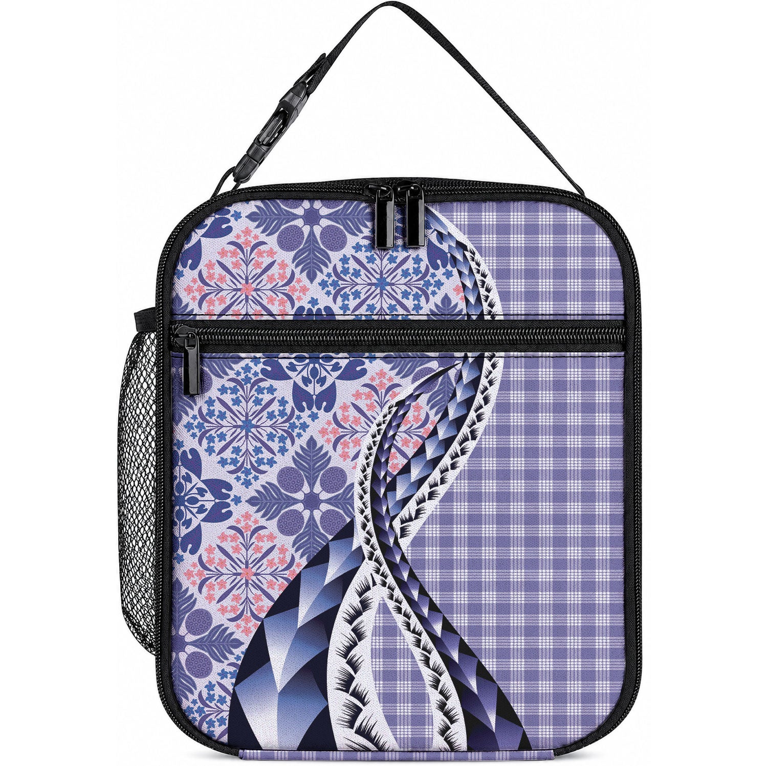 Aloha Vintage Palaka Floral Hawaiian Quilt Lunch Bag Poni Motif LT9 10.2 × 8.3 × 4.3 inch Purple - Polynesian Pride