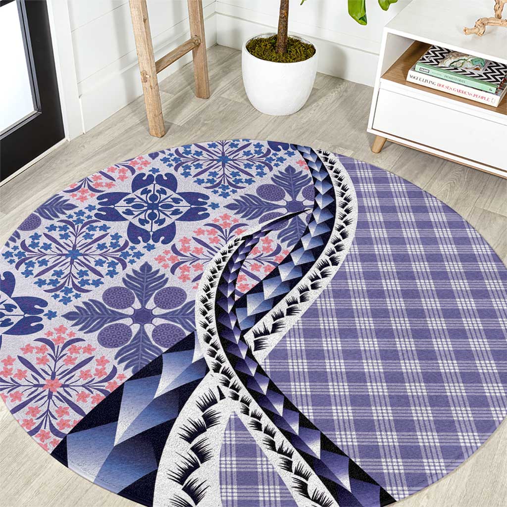 Aloha Vintage Palaka Floral Hawaiian Quilt Round Carpet Poni Motif - Polynesian Pride