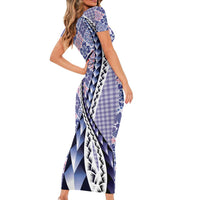 Aloha Vintage Palaka Floral Hawaiian Quilt Short Sleeve Bodycon Dress Poni Motif LT9 - Polynesian Pride
