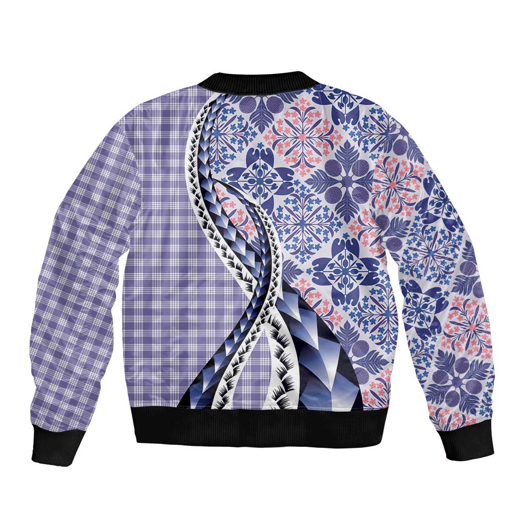 Aloha Vintage Palaka Floral Hawaiian Quilt Sleeve Zip Bomber Jacket Poni Motif - Polynesian Pride