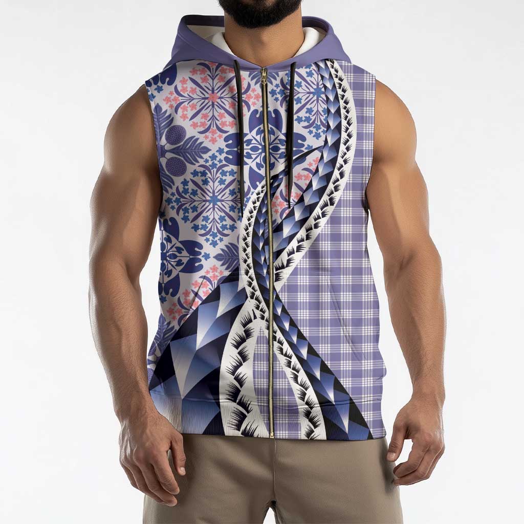 Aloha Vintage Palaka Floral Hawaiian Quilt Sleeveless Zip Hoodie Poni Motif - Polynesian Pride