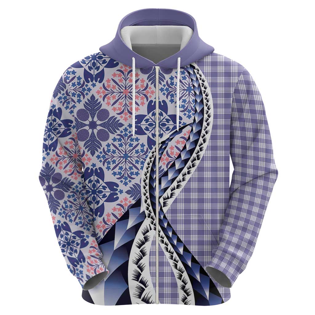 Aloha Vintage Palaka Floral Hawaiian Quilt Zip Hoodie Poni Motif - Polynesian Pride