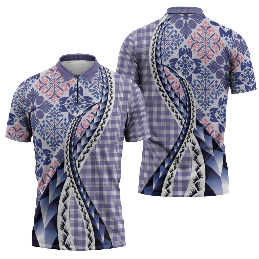 Aloha Vintage Palaka Floral Hawaiian Quilt Zipper Polo Shirt Poni Motif - Polynesian Pride