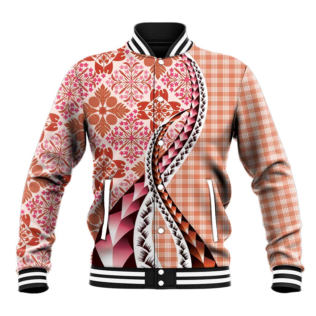 Aloha Vintage Palaka Floral Hawaiian Quilt Baseball Jacket Ulaula Motif - Polynesian Pride