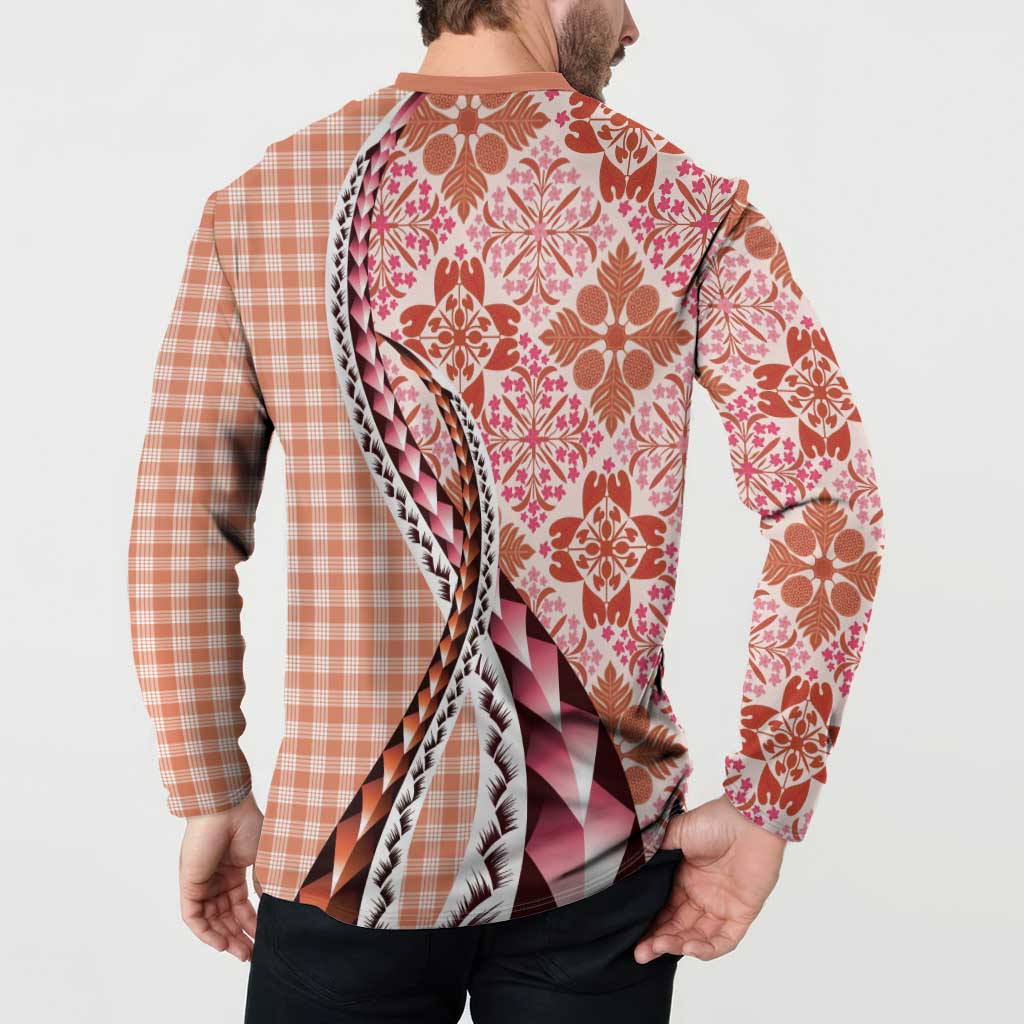 Aloha Vintage Palaka Floral Hawaiian Quilt Button Sweatshirt Ulaula Motif - Polynesian Pride