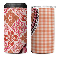 Aloha Vintage Palaka Floral Hawaiian Quilt 4 in 1 Can Cooler Tumbler Ulaula Motif - Polynesian Pride