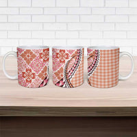 Aloha Vintage Palaka Floral Hawaiian Quilt Ceramic Mug Ulaula Motif - Polynesian Pride