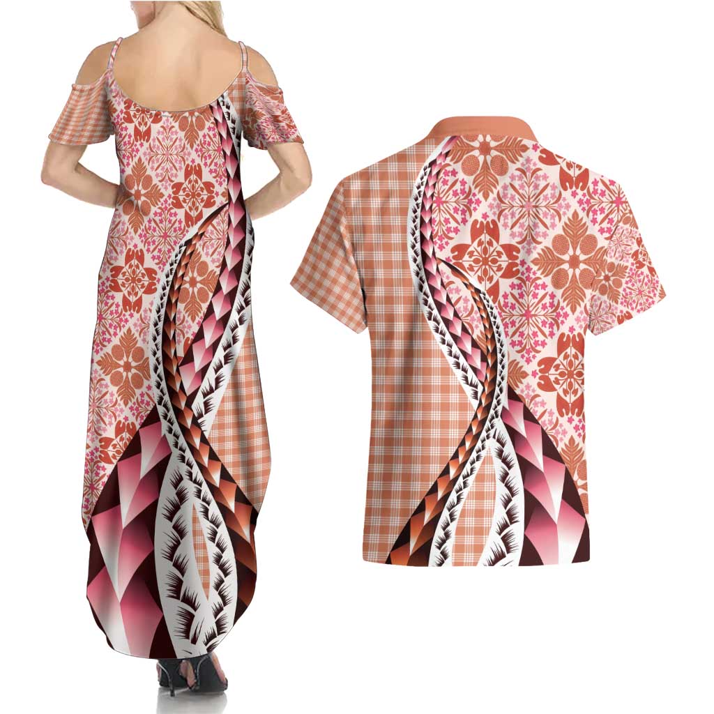 Aloha Vintage Palaka Floral Hawaiian Quilt Couples Matching Summer Maxi Dress and Hawaiian Shirt Ulaula Motif LT9 - Polynesian Pride