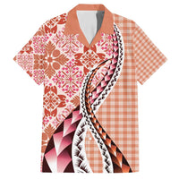 Aloha Vintage Palaka Floral Hawaiian Quilt Family Matching Long Sleeve Bodycon Dress and Hawaiian Shirt Ulaula Motif LT9 Dad's Shirt - Short Sleeve Red - Polynesian Pride