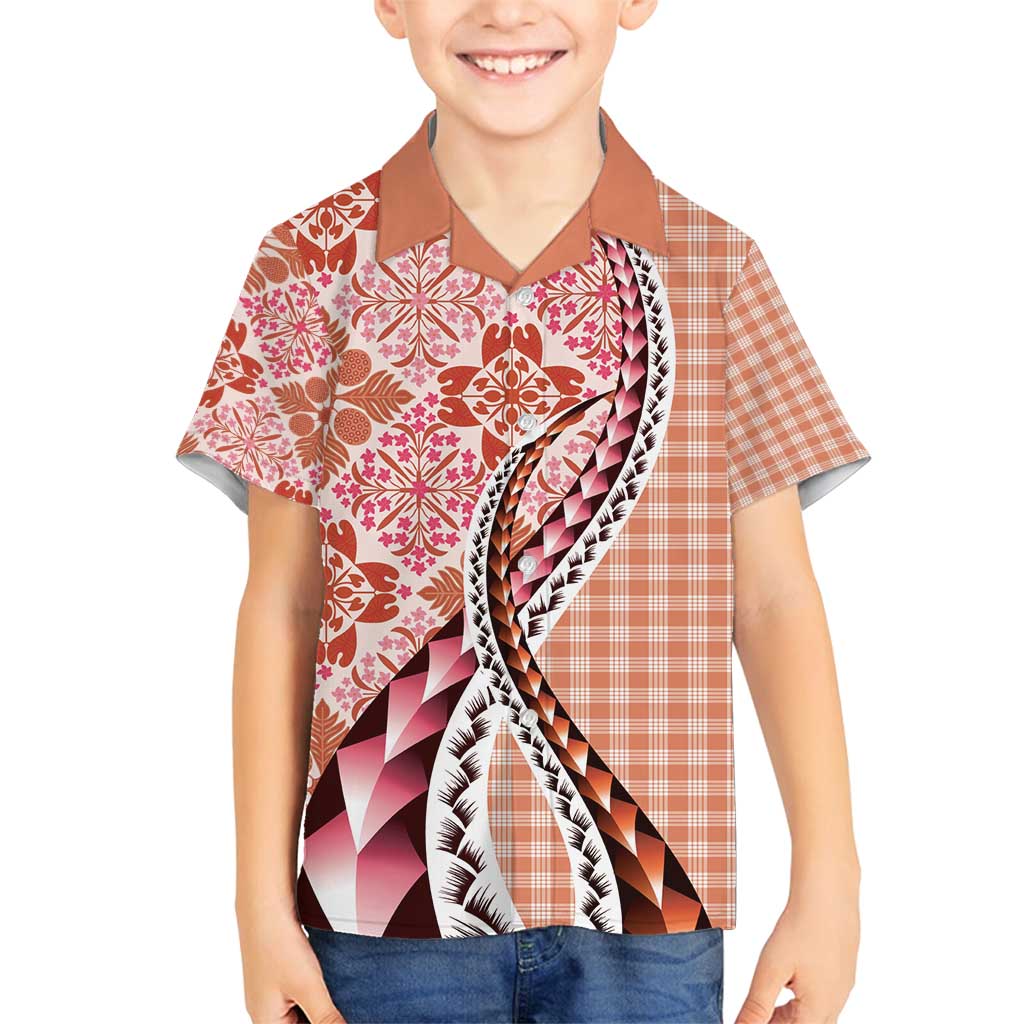 Aloha Vintage Palaka Floral Hawaiian Quilt Family Matching Long Sleeve Bodycon Dress and Hawaiian Shirt Ulaula Motif LT9 Son's Shirt Red - Polynesian Pride