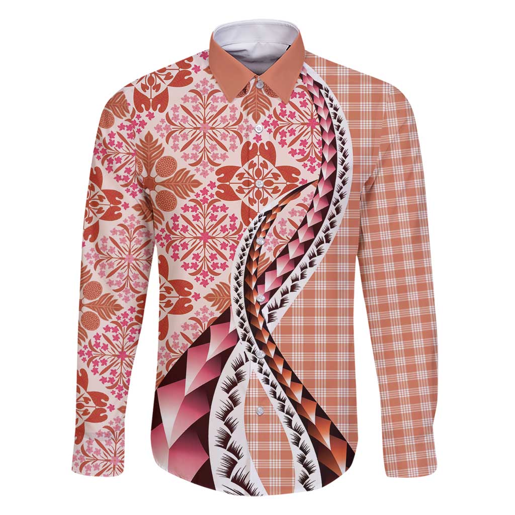 Aloha Vintage Palaka Floral Hawaiian Quilt Family Matching Mermaid Dress and Hawaiian Shirt Ulaula Motif LT9 Dad's Shirt - Long Sleeve Red - Polynesian Pride