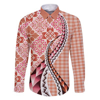 Aloha Vintage Palaka Floral Hawaiian Quilt Family Matching Mermaid Dress and Hawaiian Shirt Ulaula Motif LT9 Dad's Shirt - Long Sleeve Red - Polynesian Pride