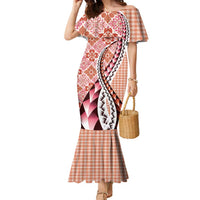 Aloha Vintage Palaka Floral Hawaiian Quilt Family Matching Mermaid Dress and Hawaiian Shirt Ulaula Motif LT9 Mom's Dress Red - Polynesian Pride
