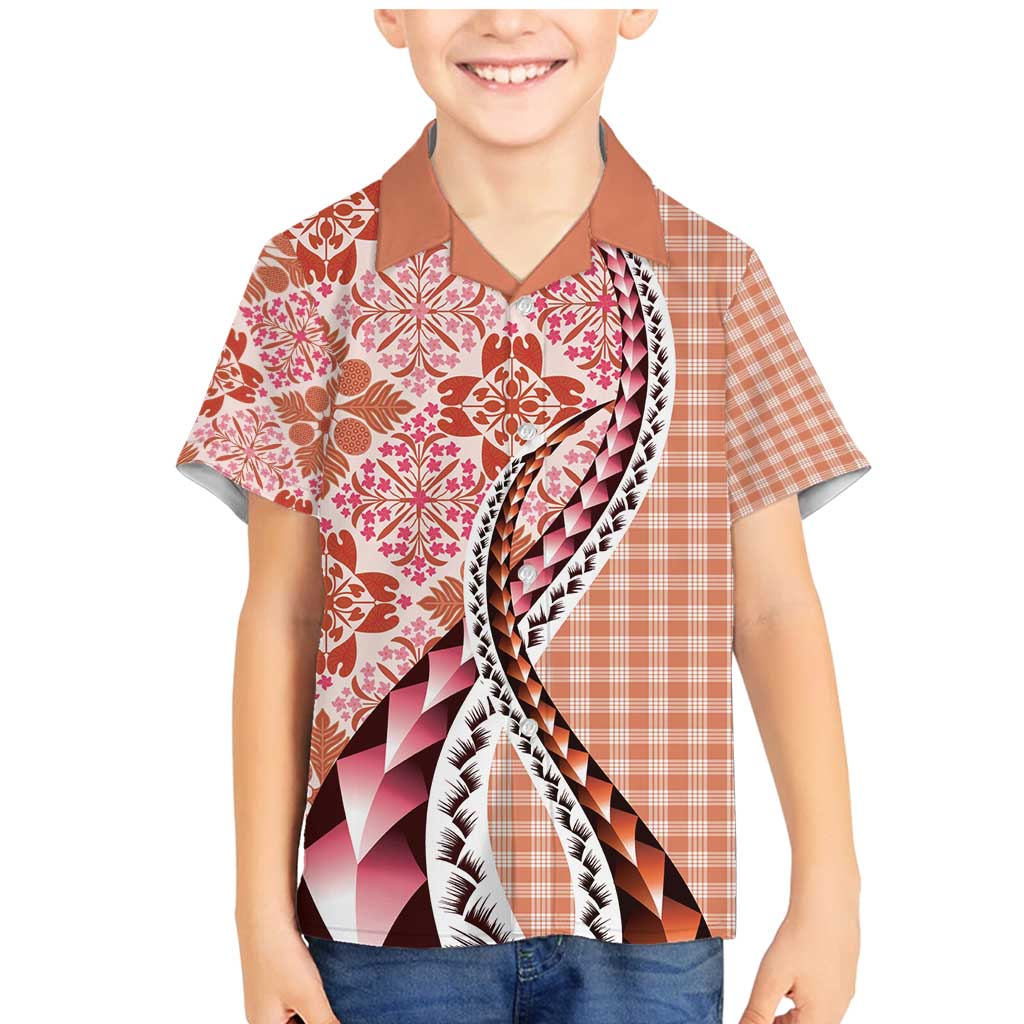 Aloha Vintage Palaka Floral Hawaiian Quilt Family Matching Mermaid Dress and Hawaiian Shirt Ulaula Motif LT9 Son's Shirt Red - Polynesian Pride