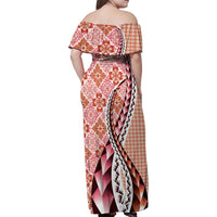 Aloha Vintage Palaka Floral Hawaiian Quilt Family Matching Off Shoulder Maxi Dress and Hawaiian Shirt Ulaula Motif - Polynesian Pride