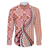 Aloha Vintage Palaka Floral Hawaiian Quilt Family Matching Puletasi and Hawaiian Shirt Ulaula Motif - Polynesian Pride