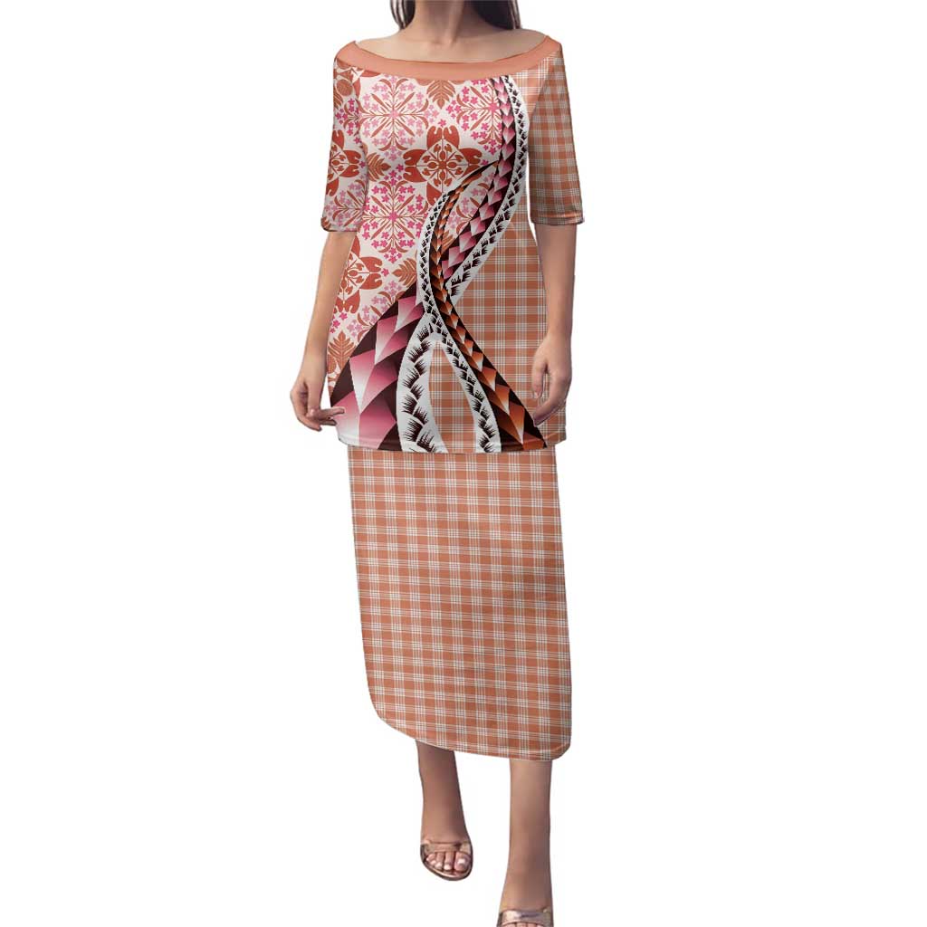 Aloha Vintage Palaka Floral Hawaiian Quilt Family Matching Puletasi and Hawaiian Shirt Ulaula Motif - Polynesian Pride