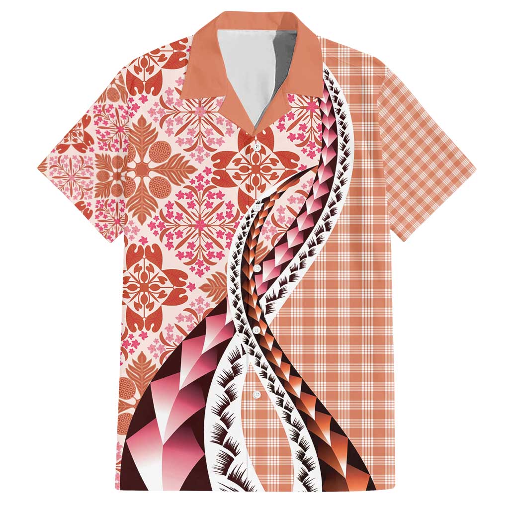 Aloha Vintage Palaka Floral Hawaiian Quilt Family Matching Short Sleeve Bodycon Dress and Hawaiian Shirt Ulaula Motif LT9 Dad's Shirt - Short Sleeve Red - Polynesian Pride