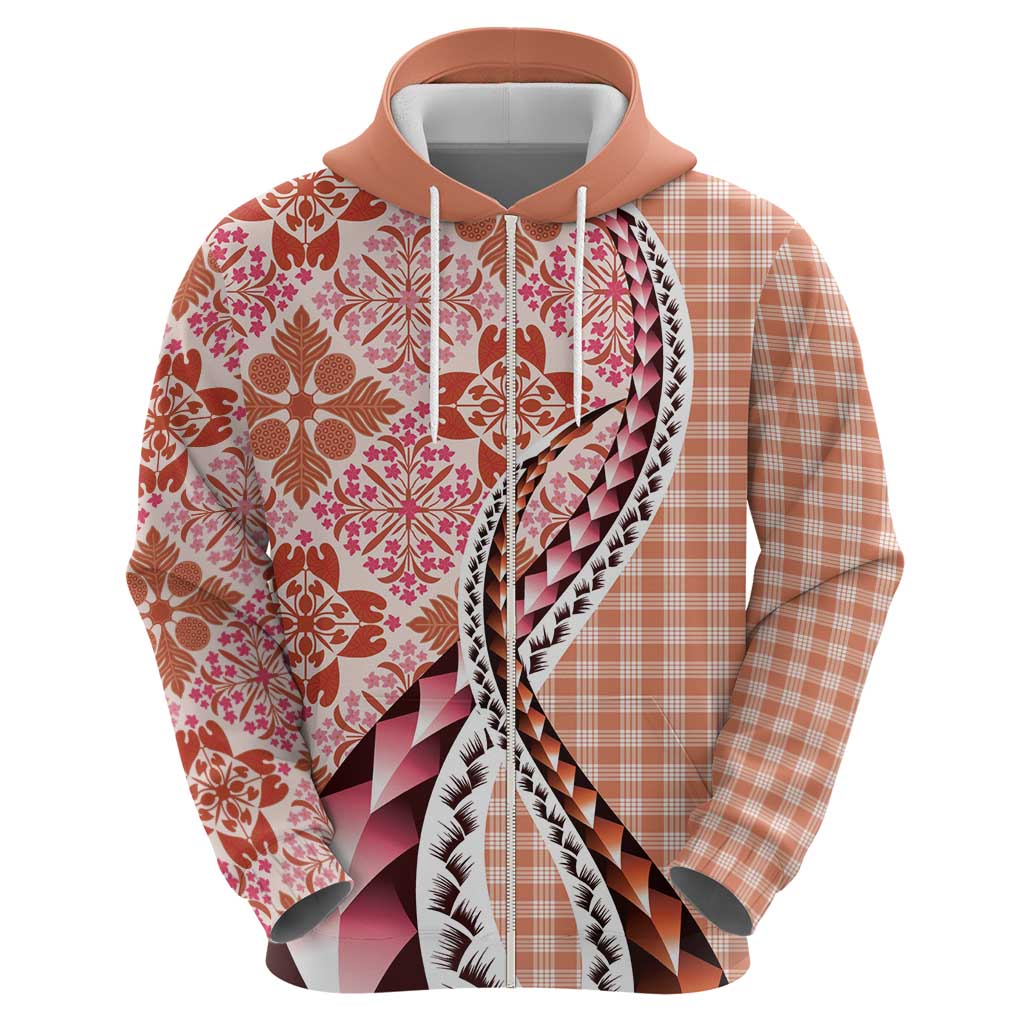 Aloha Vintage Palaka Floral Hawaiian Quilt Hoodie Ulaula Motif - Polynesian Pride