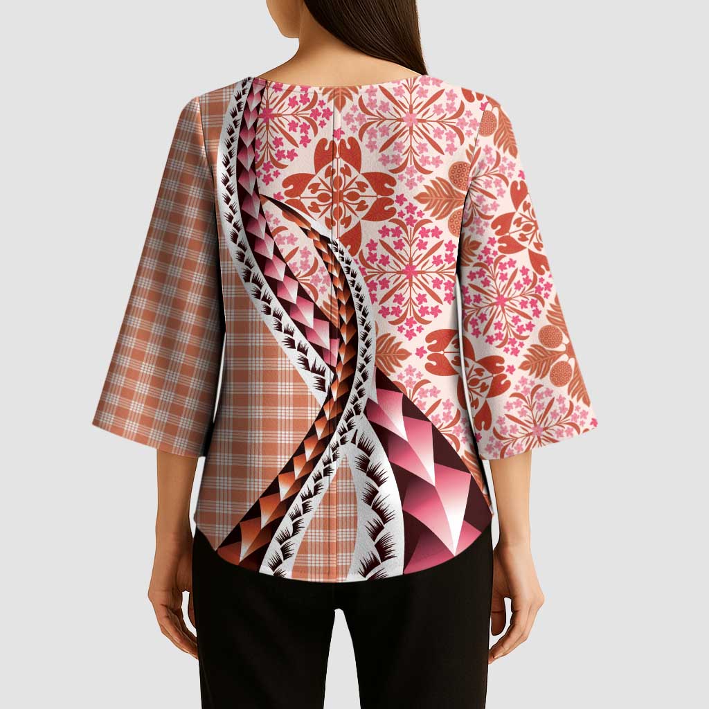 Aloha Vintage Palaka Floral Hawaiian Quilt Kimono Sleeve Blouse Ulaula Motif - Polynesian Pride