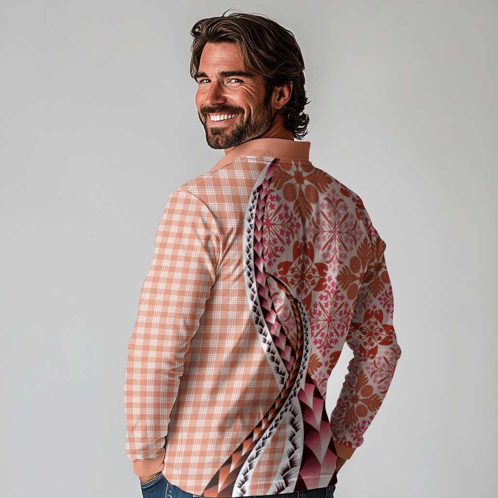 Aloha Vintage Palaka Floral Hawaiian Quilt Long Sleeve Polo Shirt Ulaula Motif - Polynesian Pride