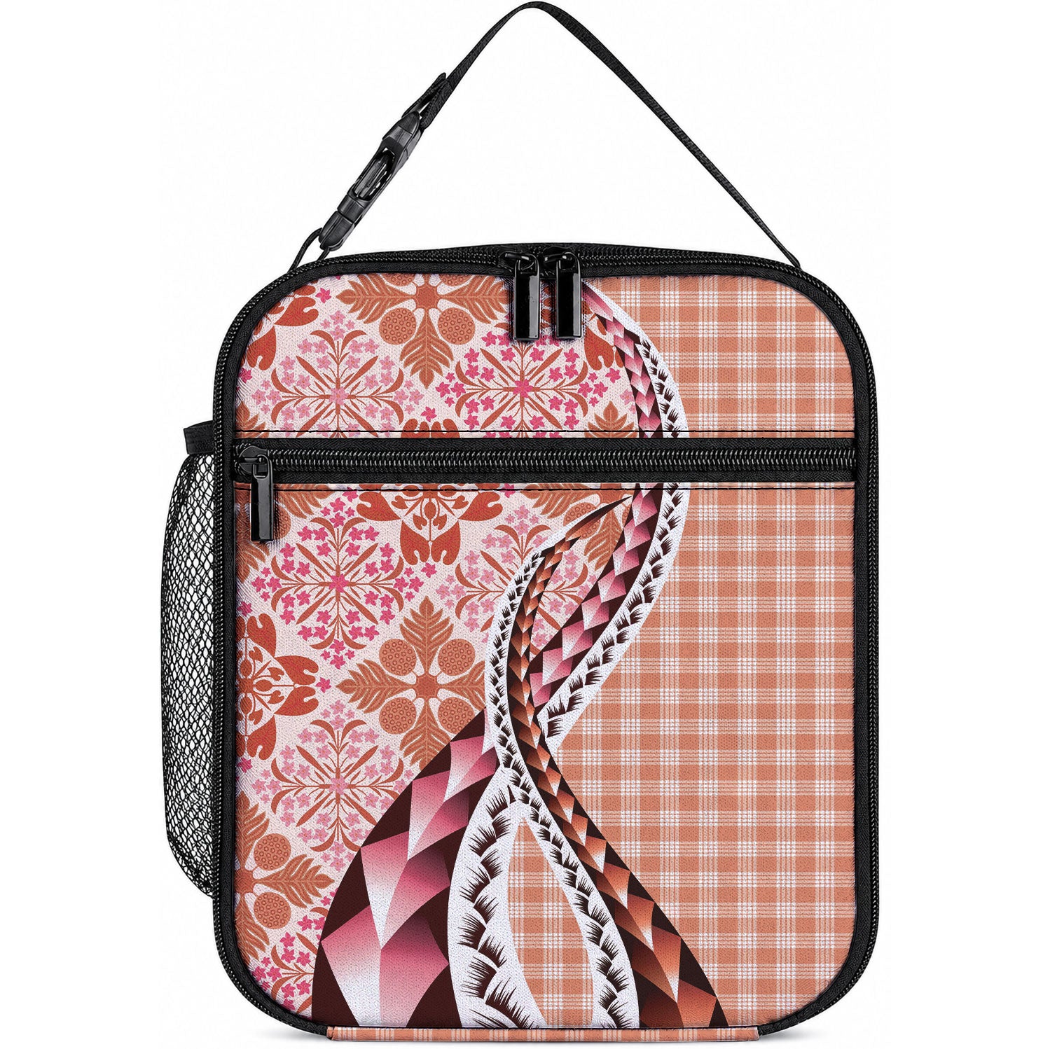 Aloha Vintage Palaka Floral Hawaiian Quilt Lunch Bag Ulaula Motif LT9 10.2 × 8.3 × 4.3 inch Red - Polynesian Pride