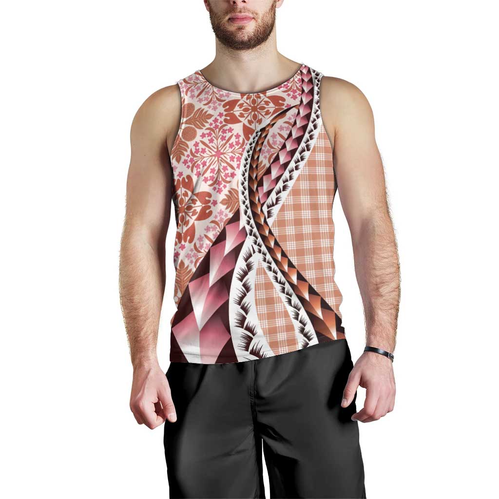 Aloha Vintage Palaka Floral Hawaiian Quilt Men Tank Top Ulaula Motif - Polynesian Pride