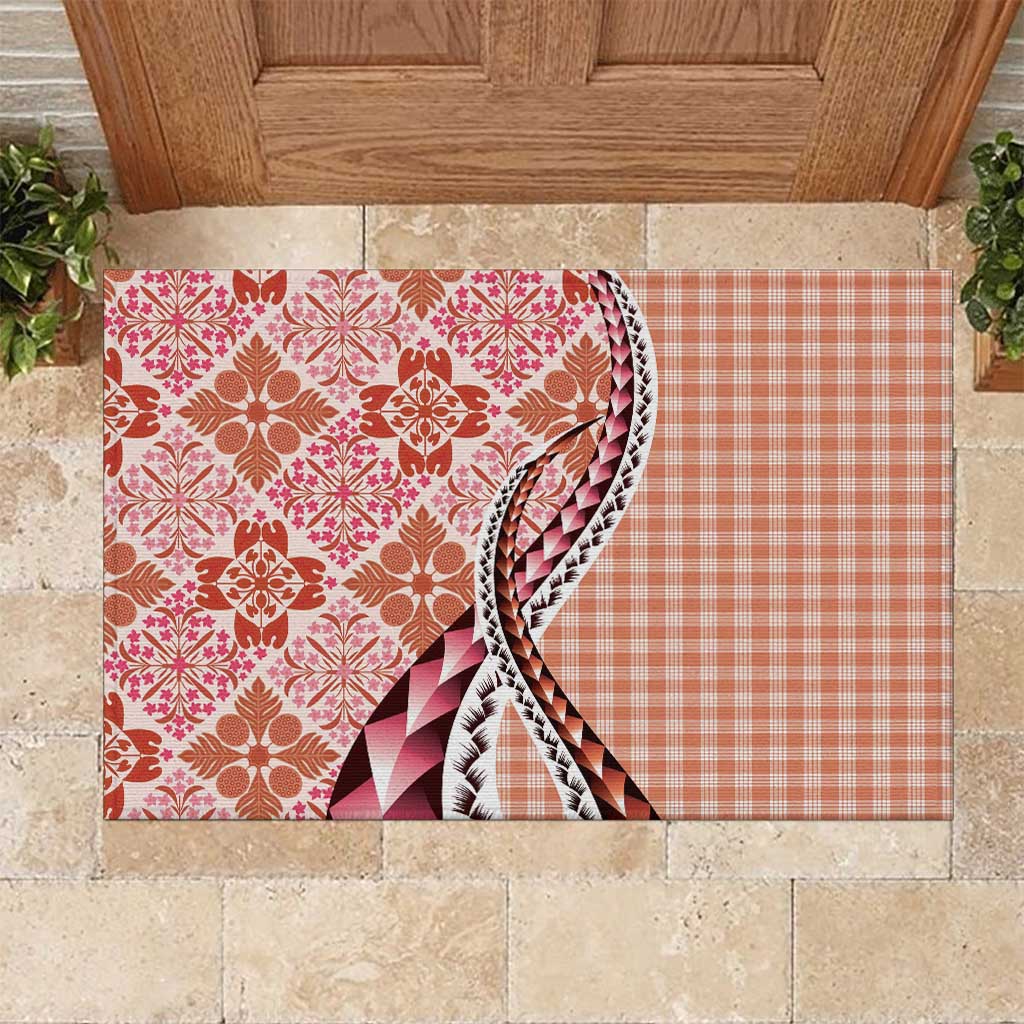 Aloha Vintage Palaka Floral Hawaiian Quilt Rubber Doormat Ulaula Motif - Polynesian Pride