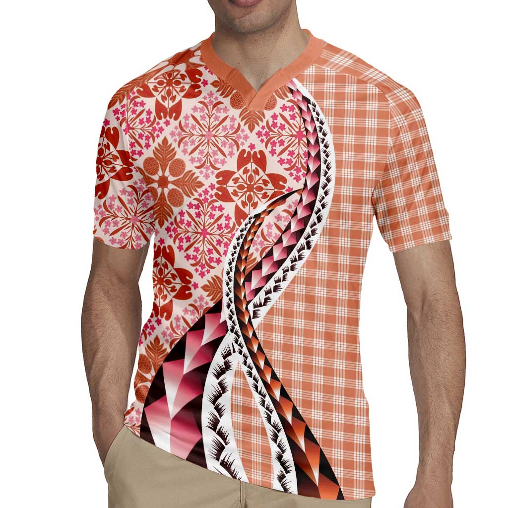 Aloha Vintage Palaka Floral Hawaiian Quilt Rugby Jersey Ulaula Motif - Polynesian Pride