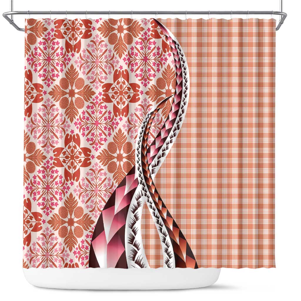 Aloha Vintage Palaka Floral Hawaiian Quilt Shower Curtain Ulaula Motif - Polynesian Pride