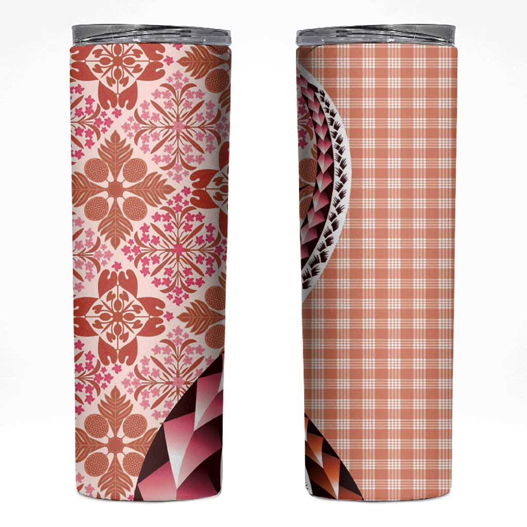 Aloha Vintage Palaka Floral Hawaiian Quilt Skinny Tumbler Ulaula Motif - Polynesian Pride