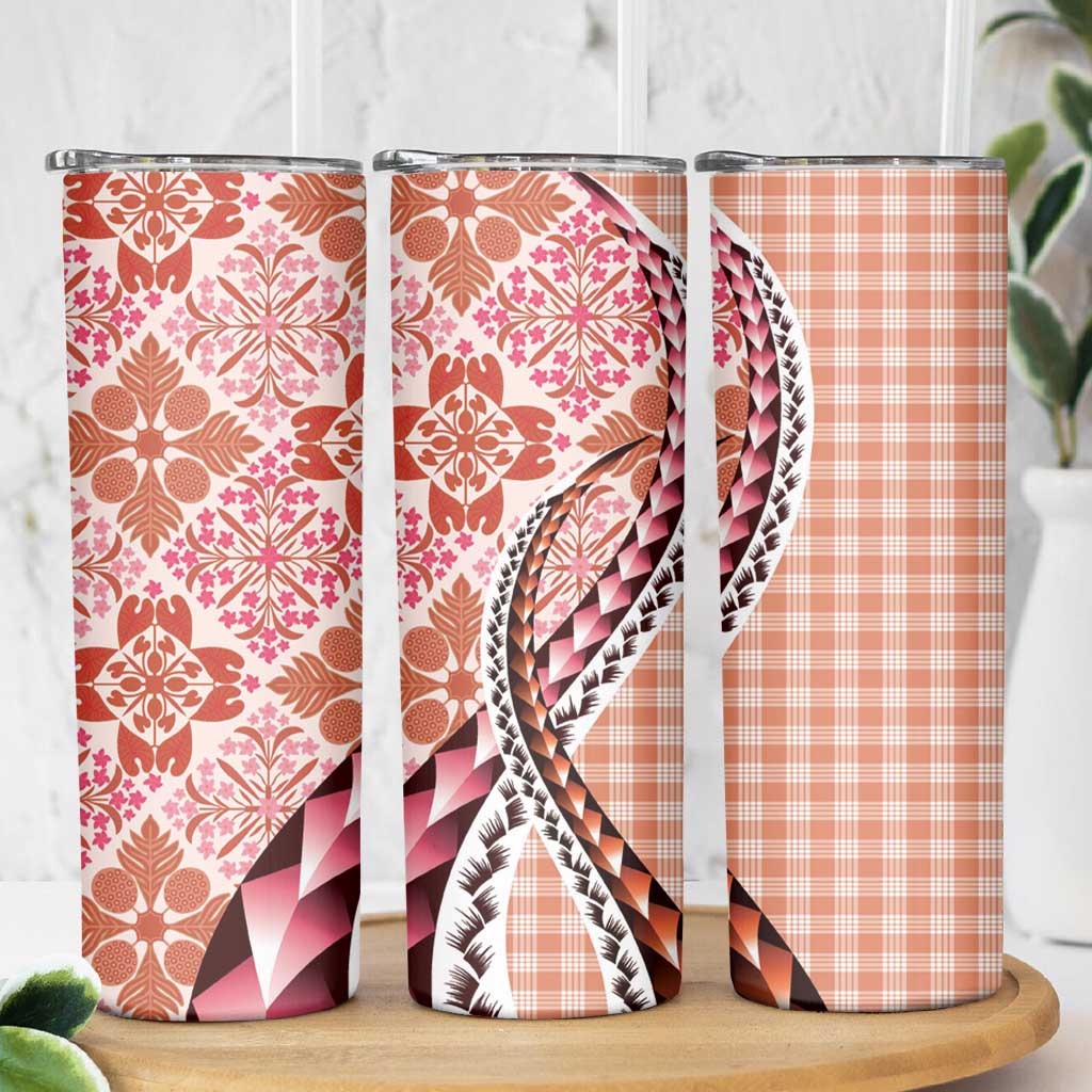 Aloha Vintage Palaka Floral Hawaiian Quilt Skinny Tumbler Ulaula Motif - Polynesian Pride
