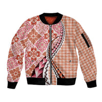 Aloha Vintage Palaka Floral Hawaiian Quilt Sleeve Zip Bomber Jacket Ulaula Motif - Polynesian Pride