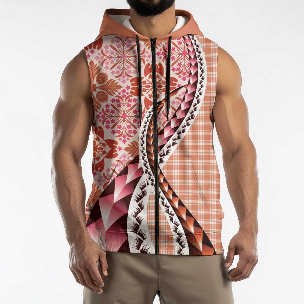 Aloha Vintage Palaka Floral Hawaiian Quilt Sleeveless Zip Hoodie Ulaula Motif LT9