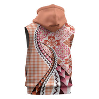 Aloha Vintage Palaka Floral Hawaiian Quilt Sleeveless Zip Hoodie Ulaula Motif - Polynesian Pride