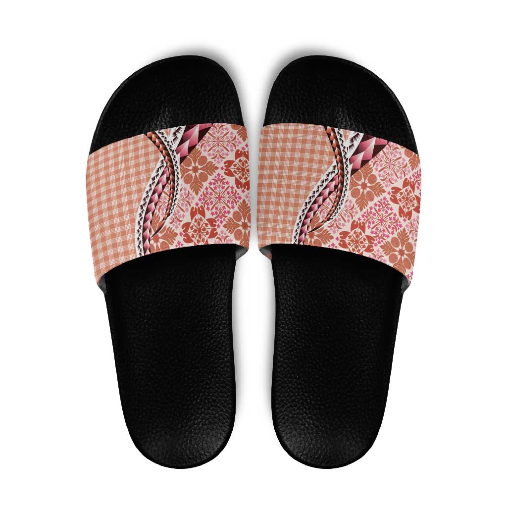 Aloha Vintage Palaka Floral Hawaiian Quilt Slide Sandals Ulaula Motif - Polynesian Pride