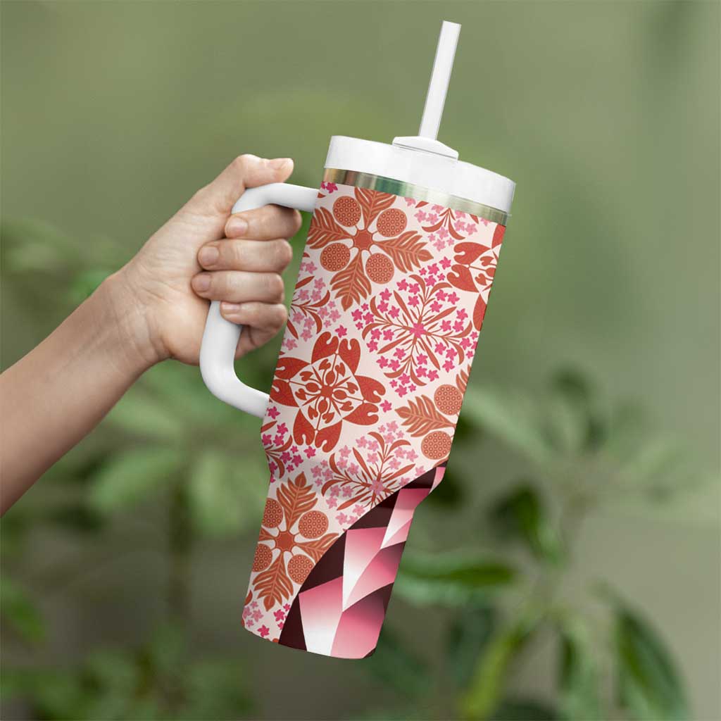 Aloha Vintage Palaka Floral Hawaiian Quilt Tumbler With Handle Ulaula Motif - Polynesian Pride