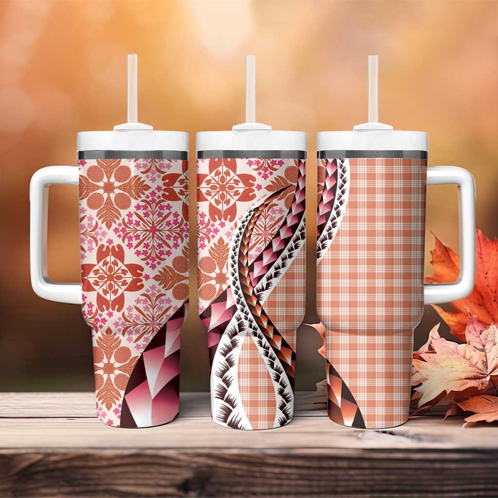 Aloha Vintage Palaka Floral Hawaiian Quilt Tumbler With Handle Ulaula Motif - Polynesian Pride