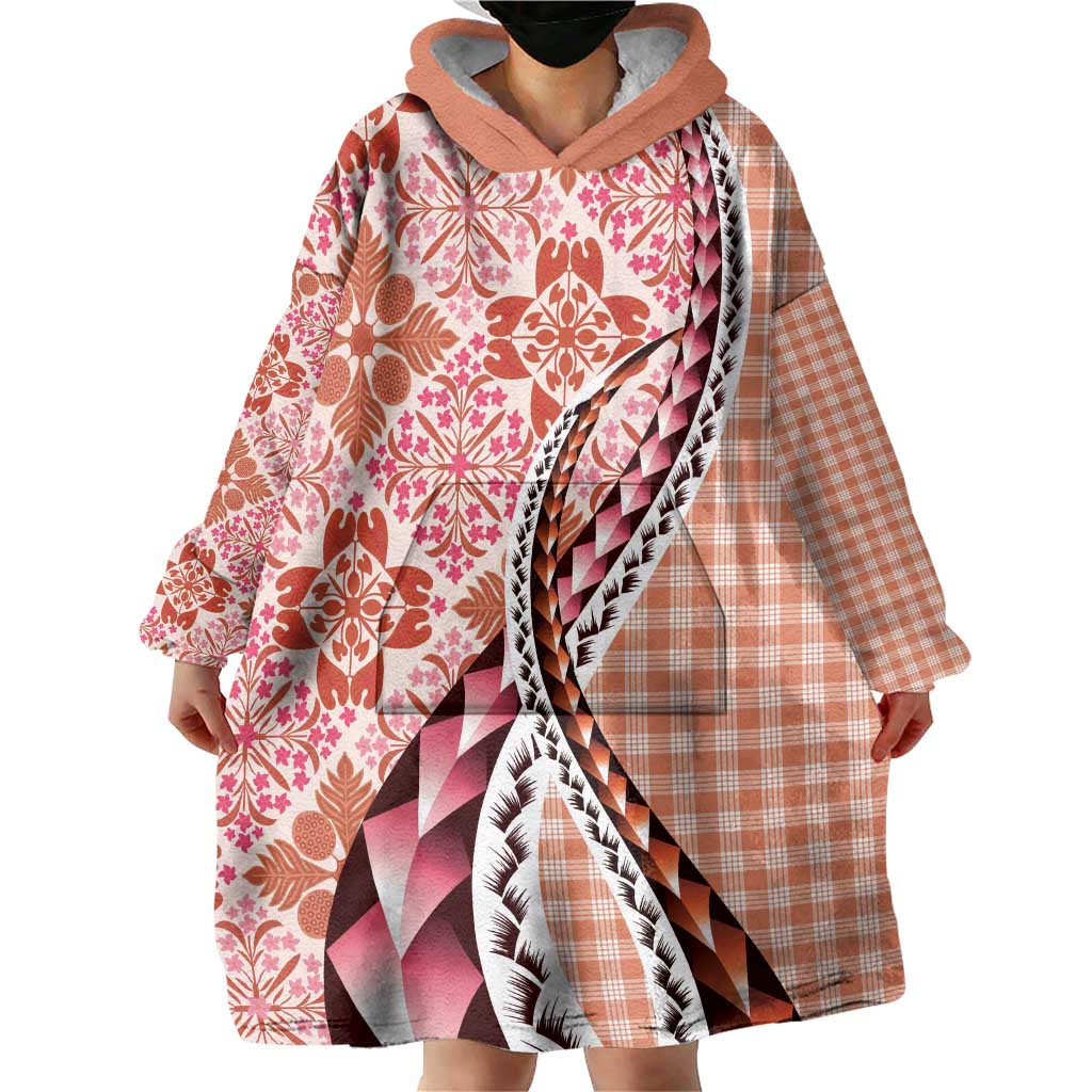 Aloha Vintage Palaka Floral Hawaiian Quilt Wearable Blanket Hoodie Ulaula Motif - Polynesian Pride