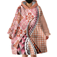 Aloha Vintage Palaka Floral Hawaiian Quilt Wearable Blanket Hoodie Ulaula Motif - Polynesian Pride