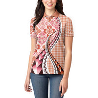 Aloha Vintage Palaka Floral Hawaiian Quilt Women Polo Shirt Ulaula Motif - Polynesian Pride