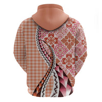 Aloha Vintage Palaka Floral Hawaiian Quilt Zip Hoodie Ulaula Motif - Polynesian Pride