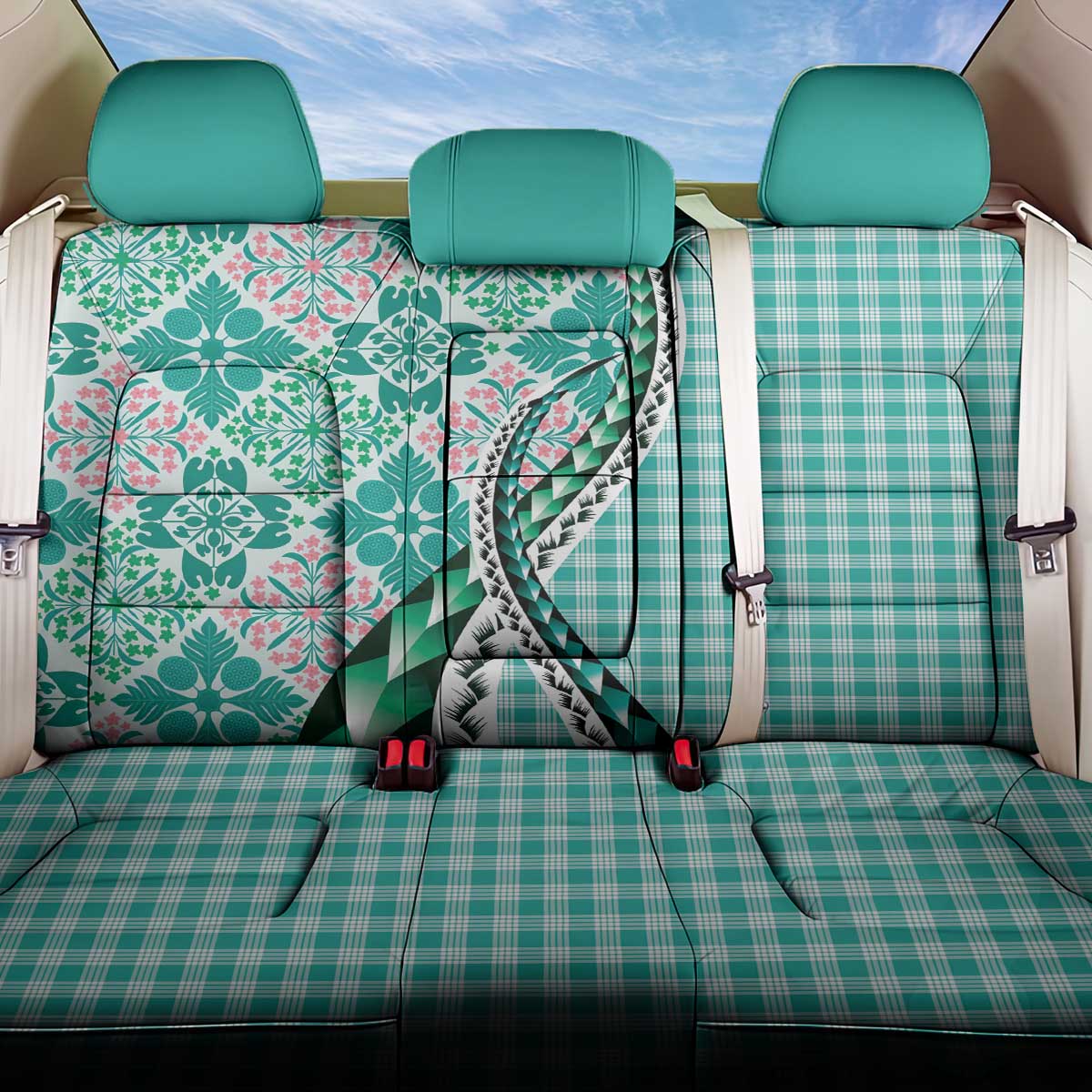Aloha Vintage Palaka Floral Hawaiian Quilt Back Car Seat Cover Polu Motif - Polynesian Pride