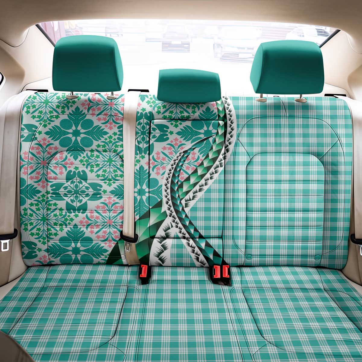 Aloha Vintage Palaka Floral Hawaiian Quilt Back Car Seat Cover Polu Motif - Polynesian Pride