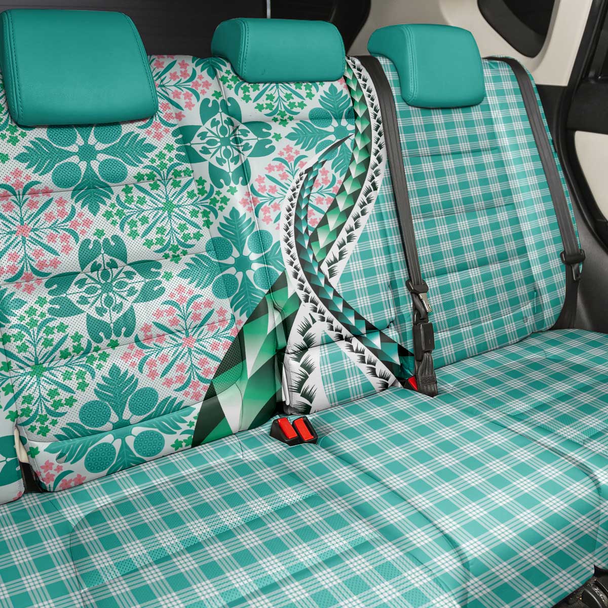 Aloha Vintage Palaka Floral Hawaiian Quilt Back Car Seat Cover Polu Motif - Polynesian Pride