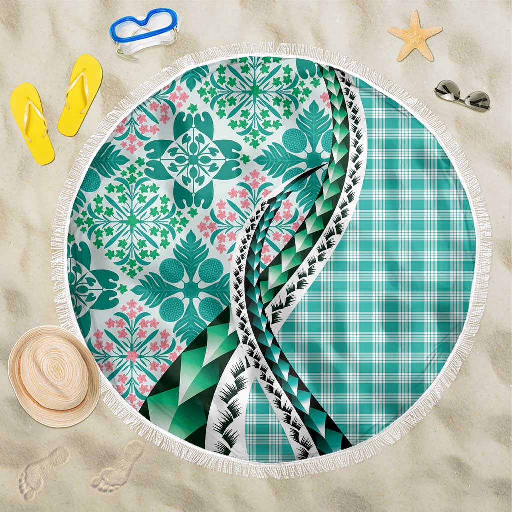 Aloha Vintage Palaka Floral Hawaiian Quilt Beach Blanket Polu Motif - Polynesian Pride