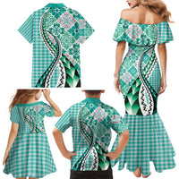 Aloha Vintage Palaka Floral Hawaiian Quilt Family Matching Mermaid Dress and Hawaiian Shirt Polu Motif LT9 - Polynesian Pride