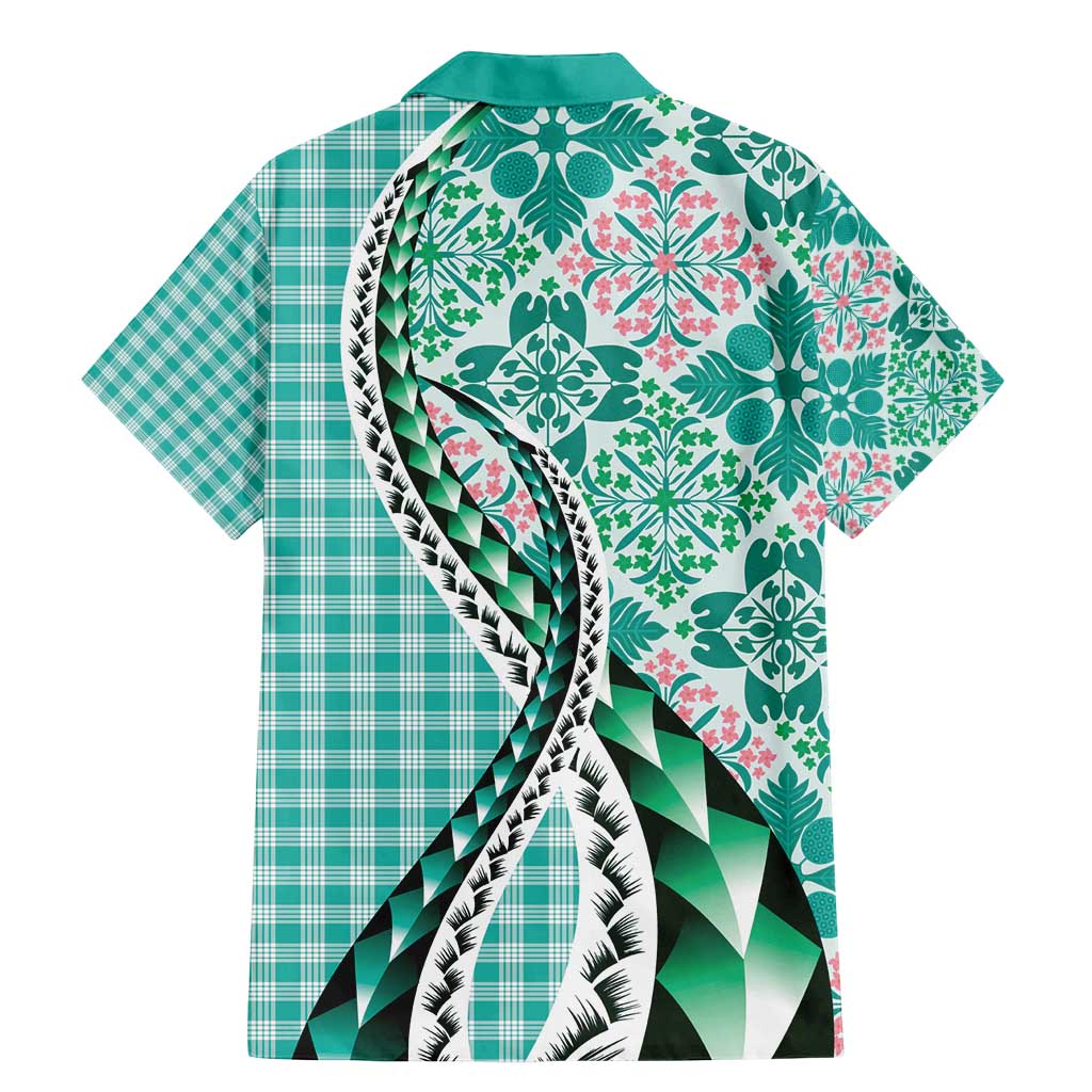 Aloha Vintage Palaka Floral Hawaiian Quilt Family Matching Mermaid Dress and Hawaiian Shirt Polu Motif LT9 - Polynesian Pride